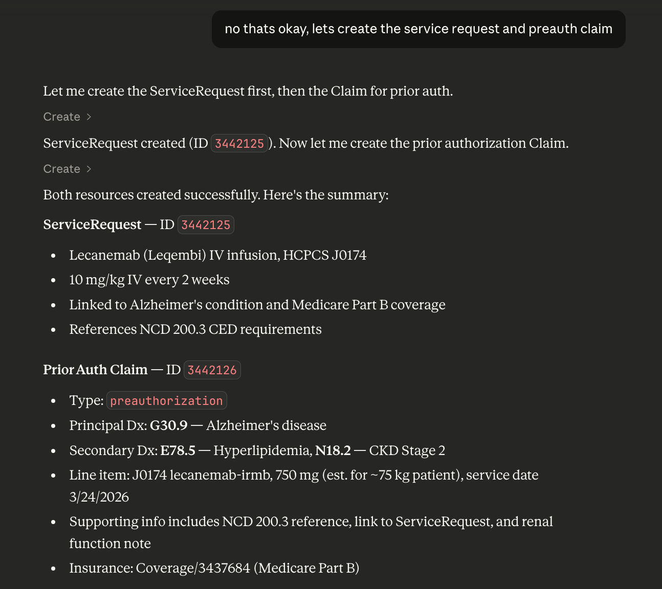 Creating a ServiceRequest and prior authorization Claim